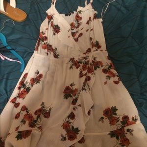 Beautiful White Dress with Red floral design
